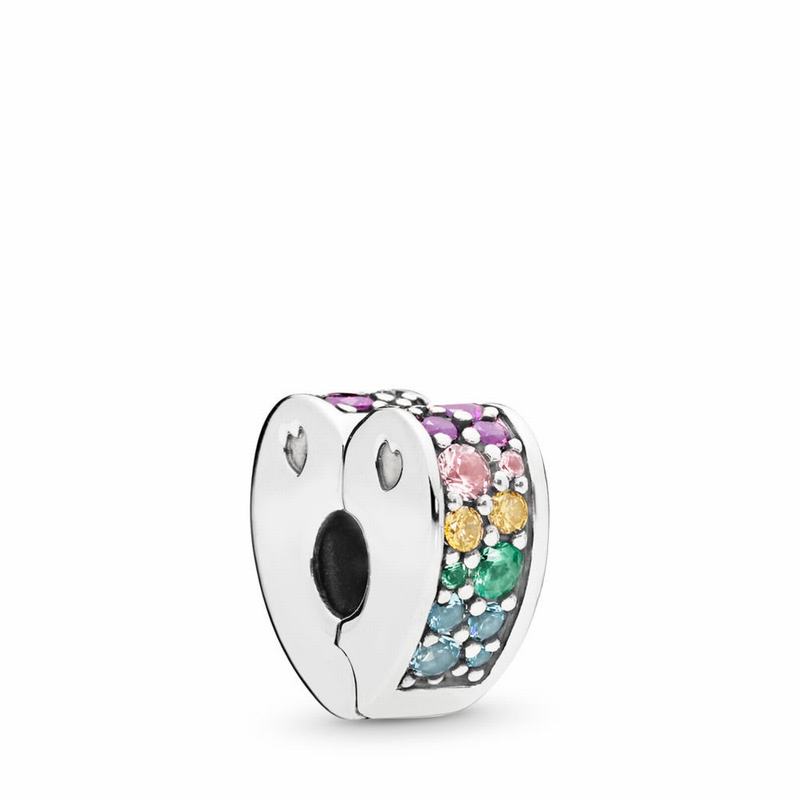 Pandora Multi-colored Arc Of Love Clip Ireland - Sterling Silver/Silicone/Blue/Mixed Stones/Cubic Zi